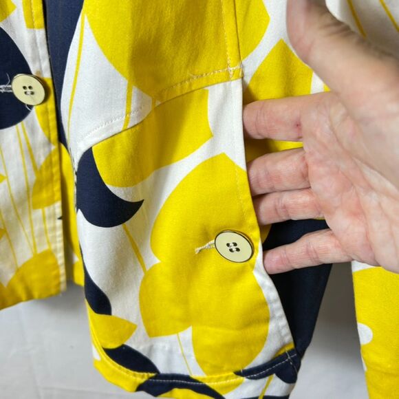 Erin London Yellow Navy Floral 3/4 Sleeve Collared Button Up Topper Jacket Sz L - Picture 5 of 13